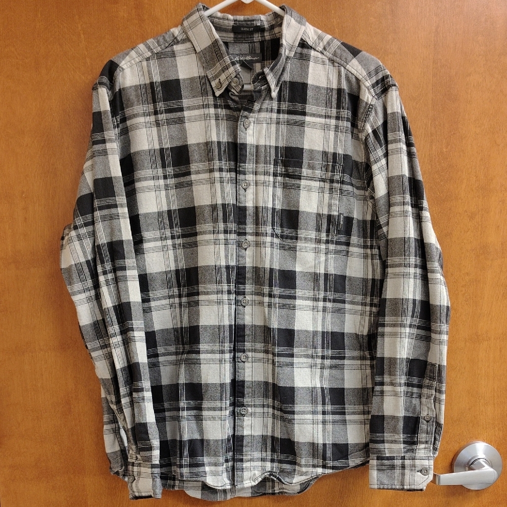 Eddie Bauer Black and Grey Flannel Button Down Shirt